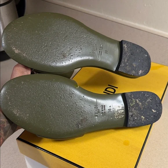 Fendi Khaki Slide Sandals - Picture 4 of 5